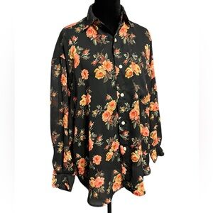 Vintage Guess by Georges Marciano Black Floral Button Down Shirt 1 (fits L/XL)